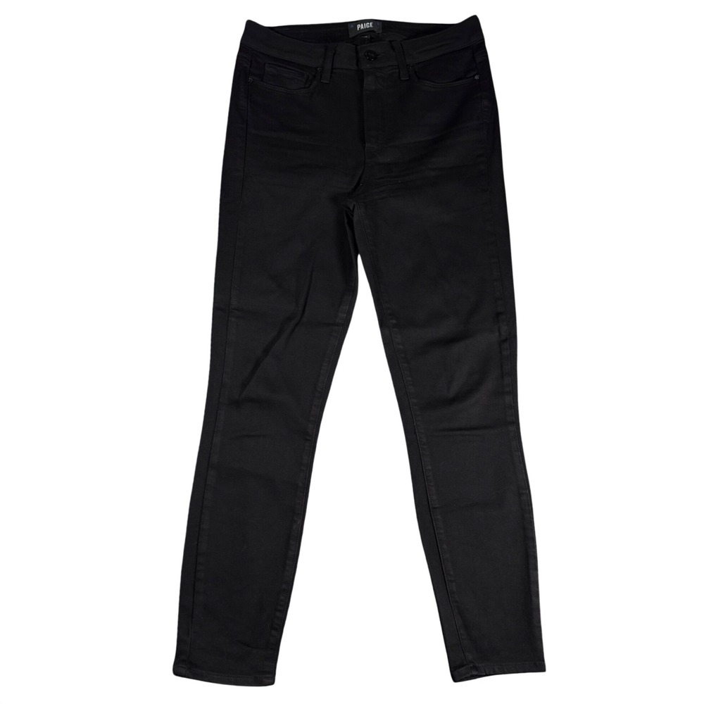 PAIGE Hoxton Crop Skinny Jeans Women 27 Black Shadow High Rise Stretch Denim